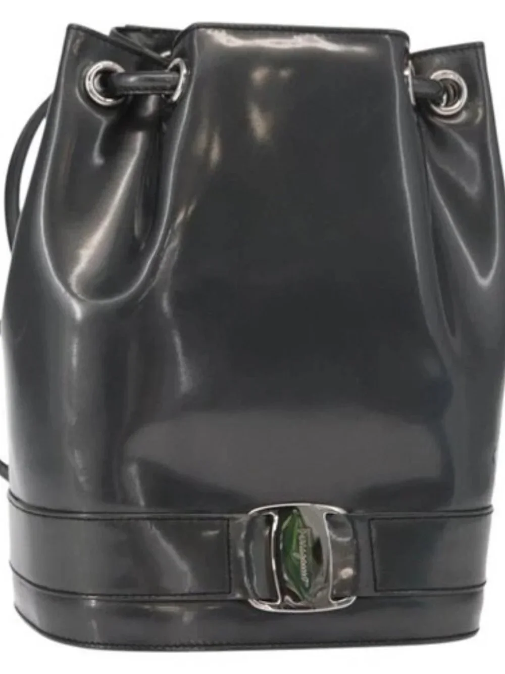Salvatore Ferragamo Vala Backpack Leather Silver Auth BA8422